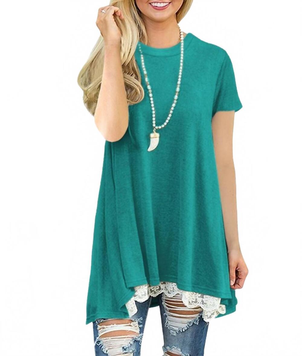 NEW EPRETTY long lace bottom shirt in teal